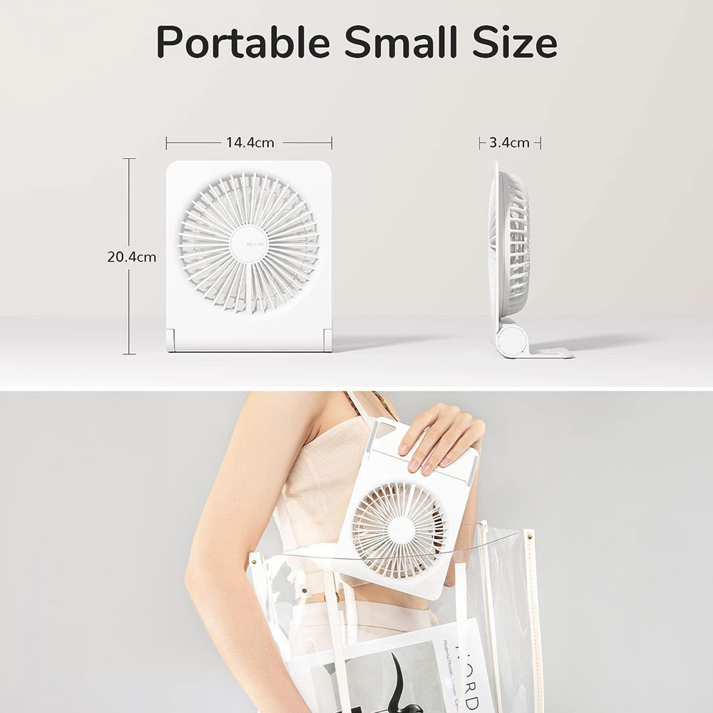Picture of Jisulife Malaysia Ultra Slim Table Fan Lite Strong Air Flow 4 Speed Wind Portable Rechargeable 4500mAh Desktop Fan For Home Office Outdoor Travel (White)