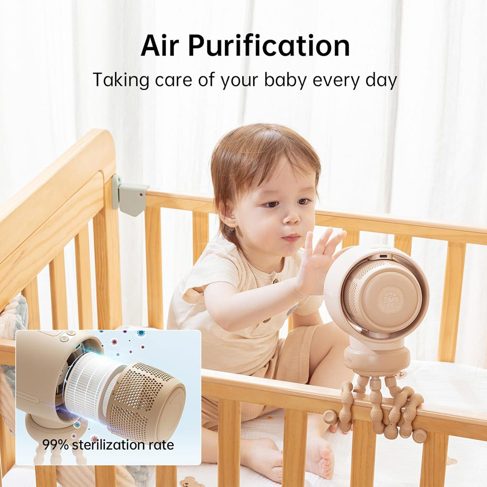 Picture of Jisulife Malaysia Life2 Child Baby Safe Stroller Car Seat Rotatable Flexible Tripod Rechargeable Bladeless Fan (Brown)