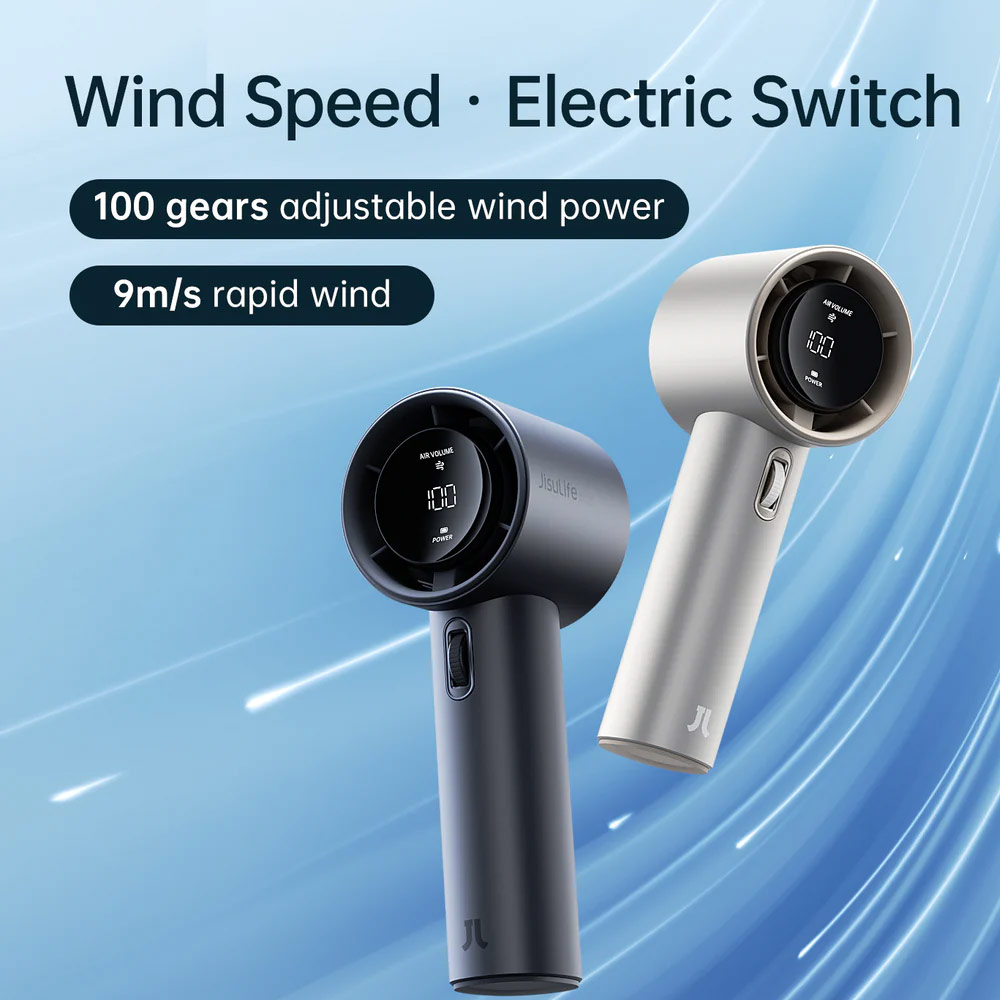 Picture of Jisulife Malaysia Super Power 100 Speed Turbo Strong Wind Portable Fast Charge Rechargeable 5000mAh Hidden Blade High Quality Handheld Mini Fan for Outdoor Indoor Badminton Court Concert Picnic Camping FA53Pro (Dark Grey)