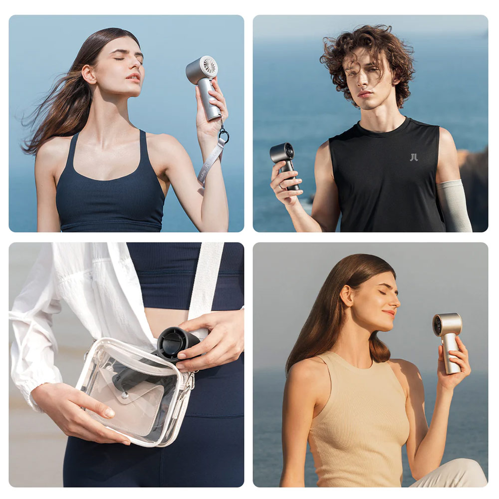 Picture of Jisulife Malaysia Super Power 100 Speed Turbo Strong Wind Portable Fast Charge Rechargeable 5000mAh Hidden Blade High Quality Handheld Mini Fan for Outdoor Indoor Badminton Court Concert Picnic Camping FA53Pro (Dark Grey)