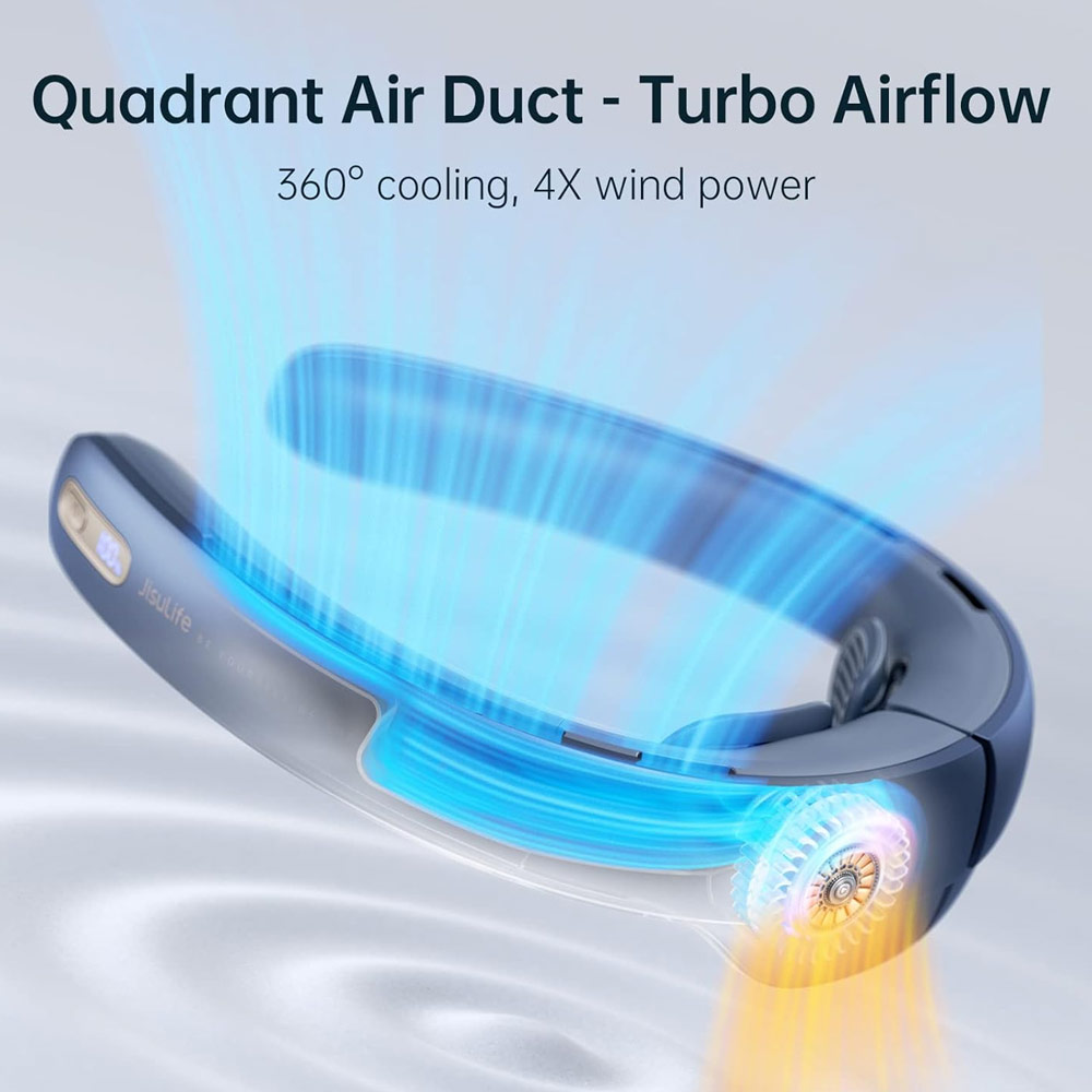 Picture of JISULIFE Malaysia Super Power High Speed Air Neck Cooler Portable Neck Fan Hands Free Bladeless Fan 5000mAh Battery Operated Wearable Personal Fan Leafless Rechargeable Headphone Design 100 Speed Neck Fan for Running Badminton Indoor Court Concert Picnic Camping Outdoor Activity FA45 (Navy Blue)