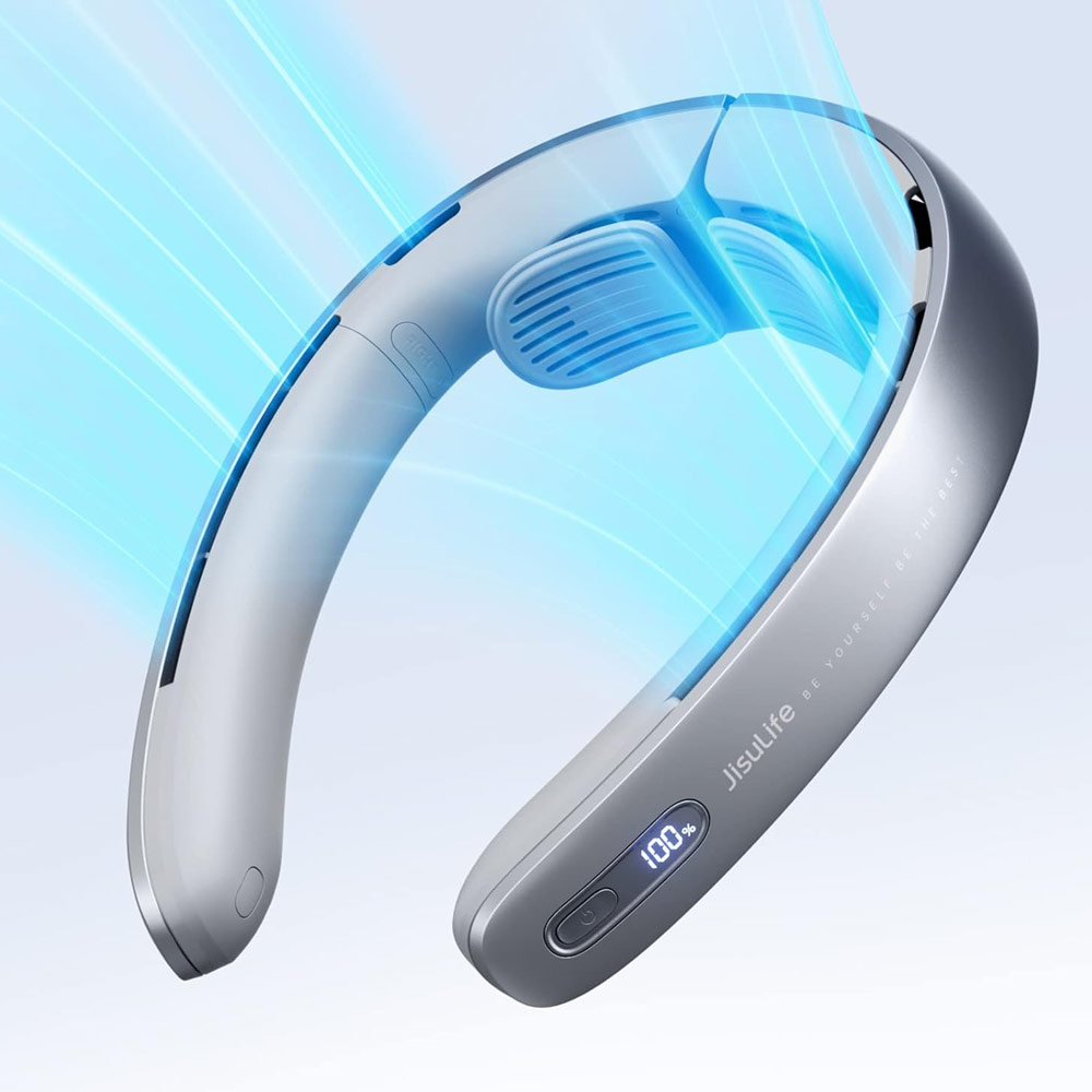 Picture of JISULIFE Malaysia Super Power High Speed Air Neck Cooler Portable Neck Fan Hands Free Bladeless Fan 5000mAh Battery Operated Wearable Personal Fan Leafless Rechargeable Headphone Design 100 Speed Neck Fan FA45 (Silver Grey)