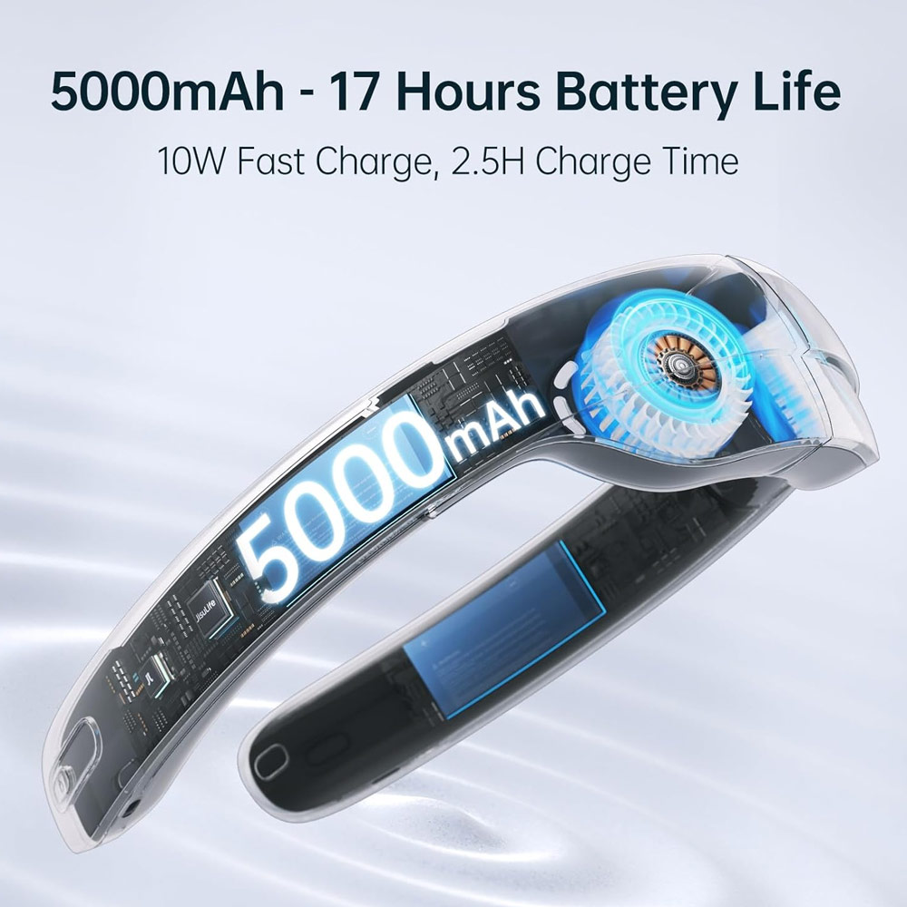 Picture of JISULIFE Malaysia Super Power High Speed Air Neck Cooler Portable Neck Fan Hands Free Bladeless Fan 5000mAh Battery Operated Wearable Personal Fan Leafless Rechargeable Headphone Design 100 Speed Neck Fan FA45 (Silver Grey)