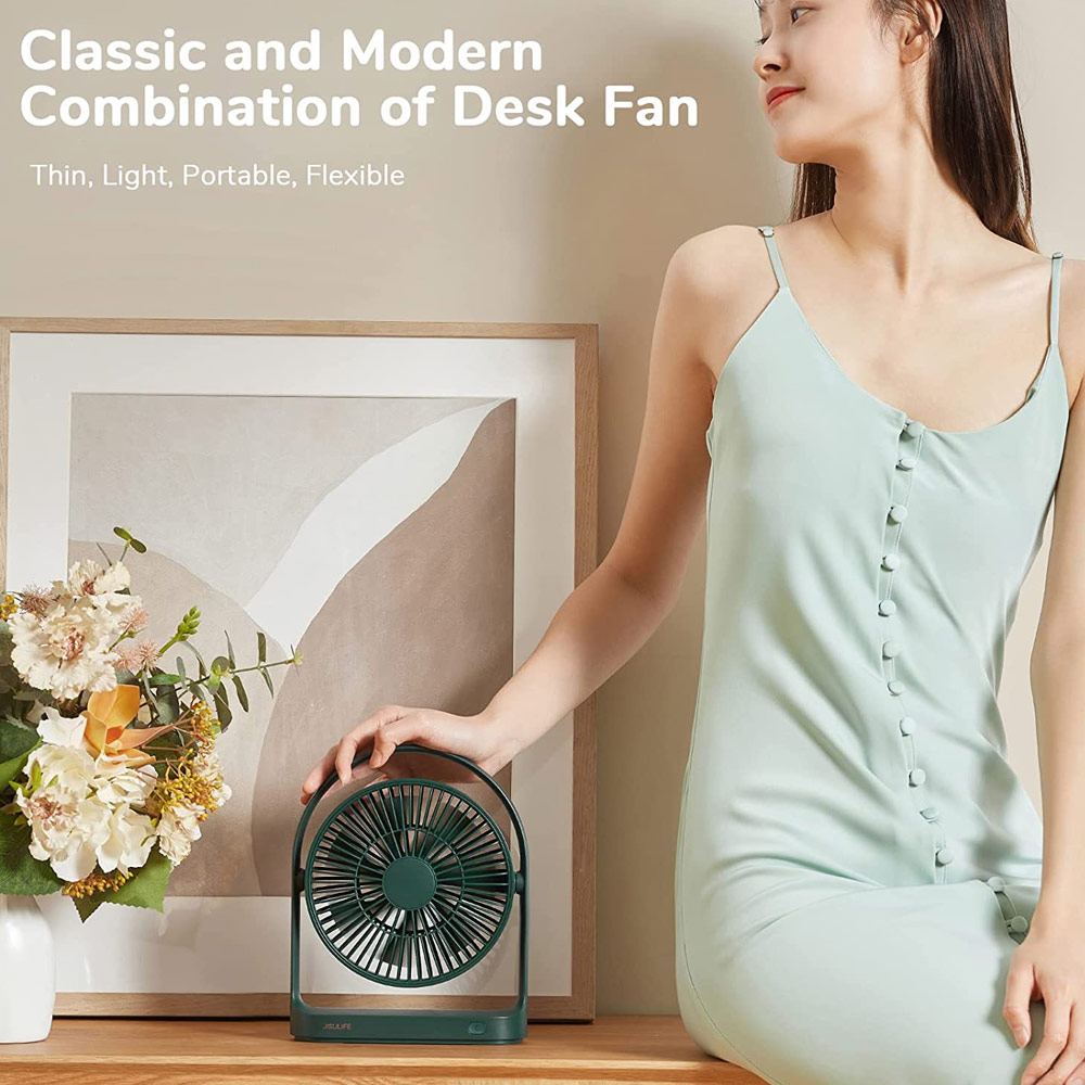 Picture of JISULIFE Malaysia Desk Fan Small Portable Desktop Fan Strong Airflow Ultra Quiet 4000mAh USB Rechargeable Electric Table Fan for Office Room Travel Outdoor Indoor Picnic Camping (White)