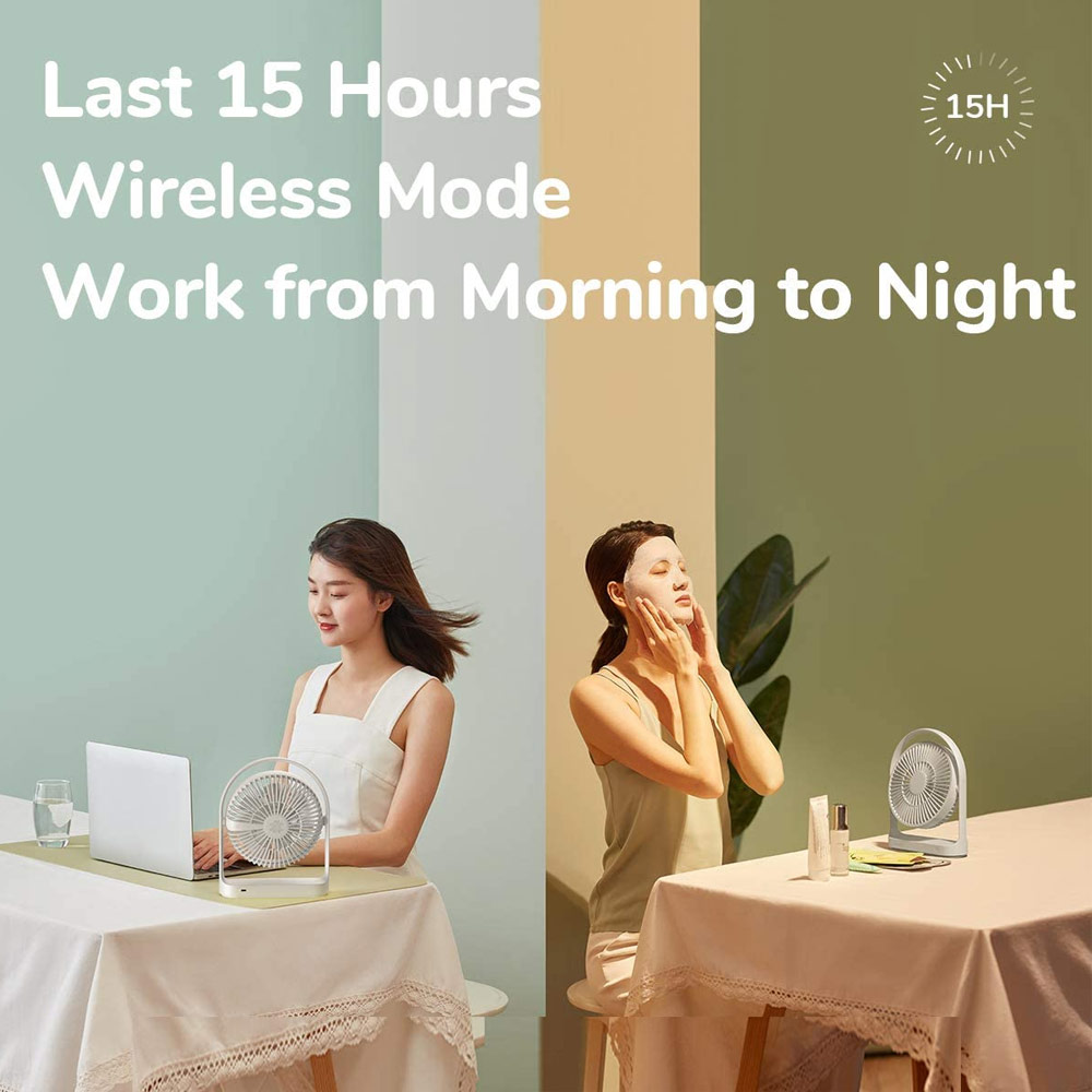 Picture of JISULIFE Malaysia Desk Fan Small Portable Desktop Fan Strong Airflow Ultra Quiet 4000mAh USB Rechargeable Electric Table Fan for Office Room Travel Outdoor Indoor Picnic Camping (White)