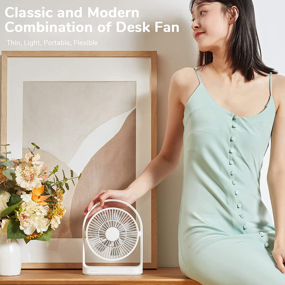 Picture of JISULIFE Malaysia Desk Fan Small Portable Desktop Fan Strong Airflow Ultra Quiet 4000mAh USB Rechargeable Electric Table Fan for Office Room Travel Outdoor Indoor Picnic Camping (White)