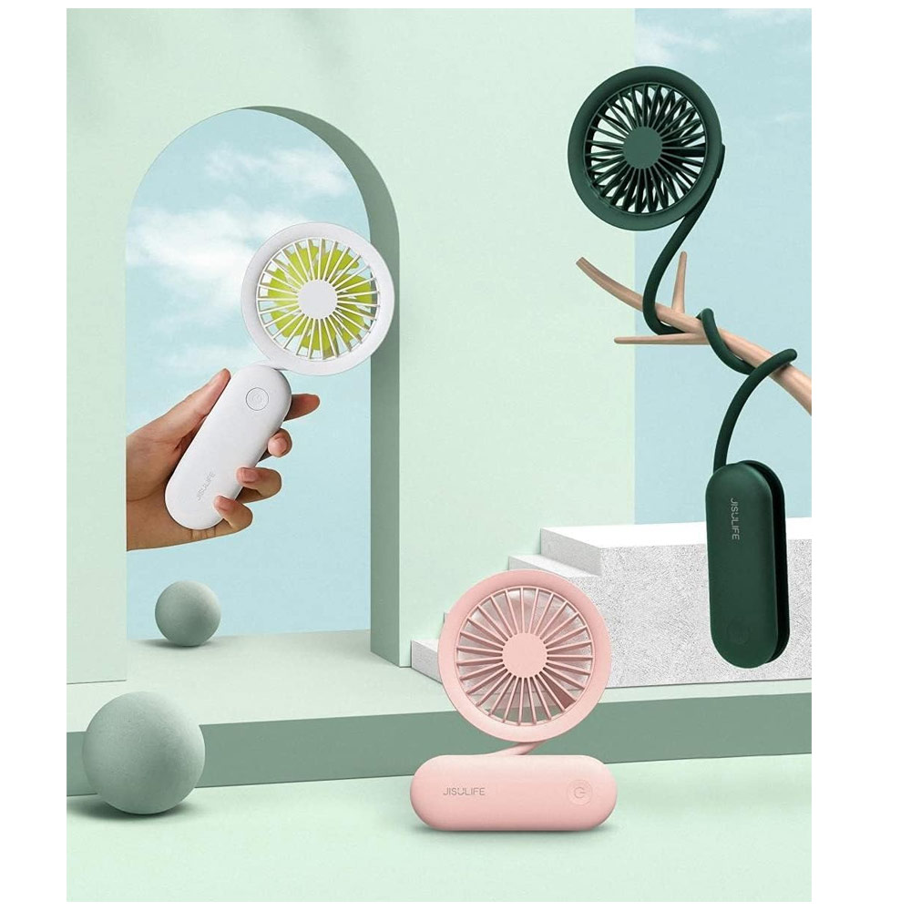 Picture of Jisulife Malaysia Versatile Handheld Mini Fan Portable Rechargeable 2000mAh Hanging Handheld Mini Fan for Outdoor Indoor Badminton Court Concert Picnic Camping FA15 (White)