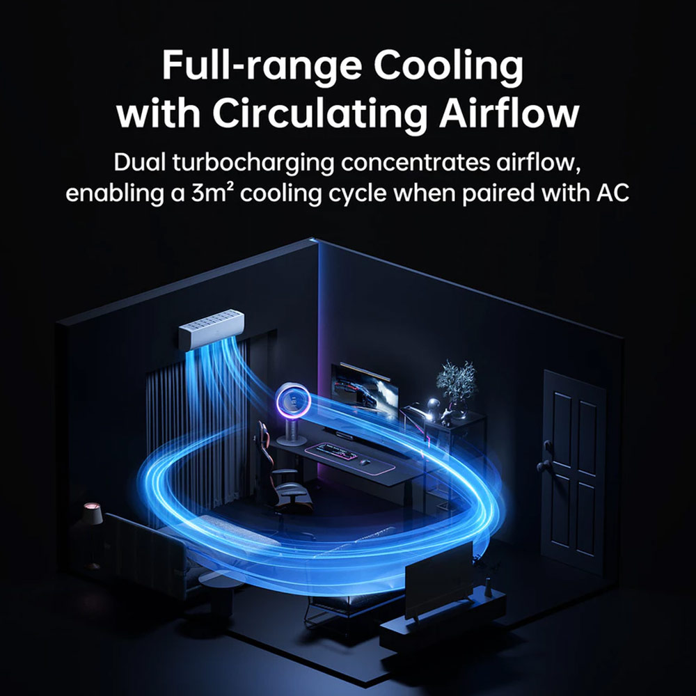 Picture of JISULIFE Malaysia 100 Speed Table Desk Bladeless Blade Less Fan Ultra Pro Portable Desktop Oscillating Fan Strong Airflow with Air Purifier Rechargeable Table Fan for Office Room Travel Outdoor Indoor Picnic Camping Jisulife Table Pro 3