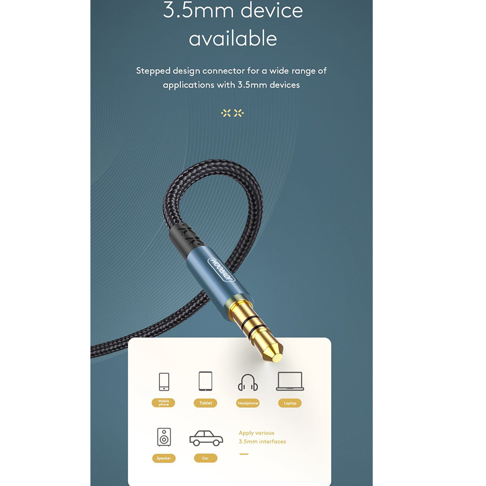 Picture of JOYROOM 3.5mm Gold Plate Joint Premium Sound AUX Headphone Car Stereo Cable Audio Cable 200cm (Black)