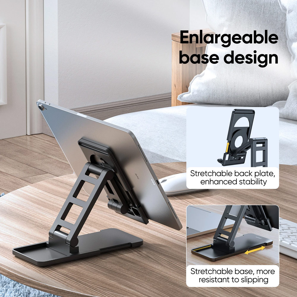 Picture of Joyroom ABS Pocket Size Mini Foldable Retractable Desktop Stand Holder Adjustable Phone Stand Tablet Stand Phone Holder iPad Holder with Space for Magsafe Charger for Online Study Online Meeting Movie View for iPhone 13 Pro Max iPad (Black)