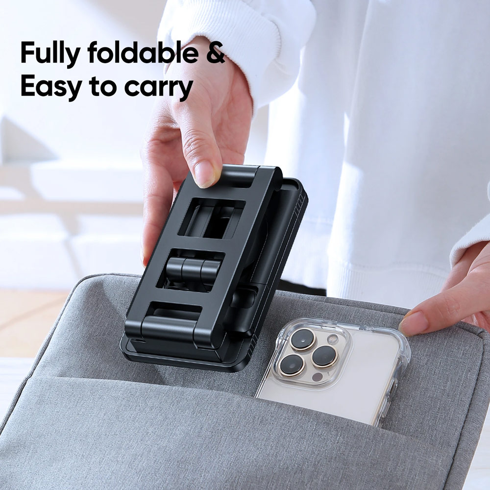 Picture of Joyroom ABS Pocket Size Mini Foldable Retractable Desktop Stand Holder Adjustable Phone Stand Tablet Stand Phone Holder iPad Holder with Space for Magsafe Charger for Online Study Online Meeting Movie View for iPhone 13 Pro Max iPad (Black)