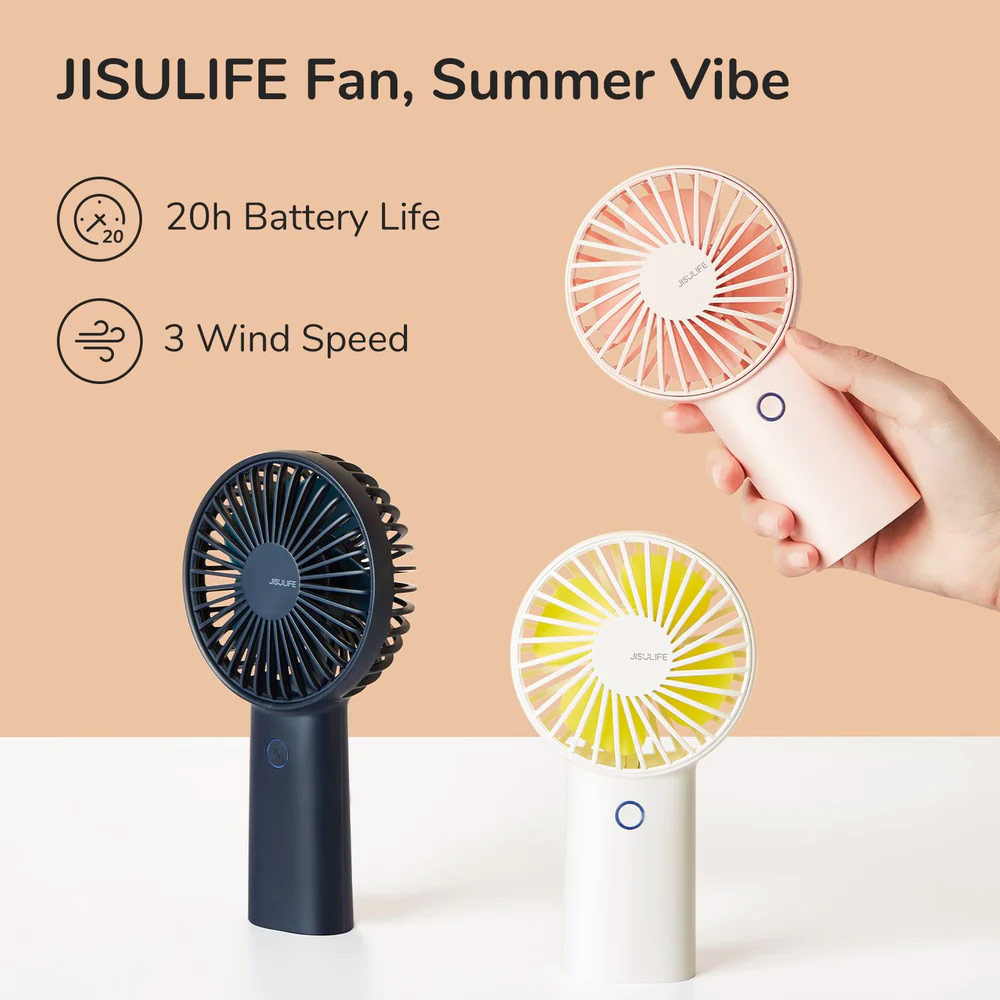 Picture of Jisulife Malaysia 3 Speed Wind Portable Rechargeble 4000mAh Handheld Fan for Outdoor Badminton Court Concert Picnic Camping (Navy)