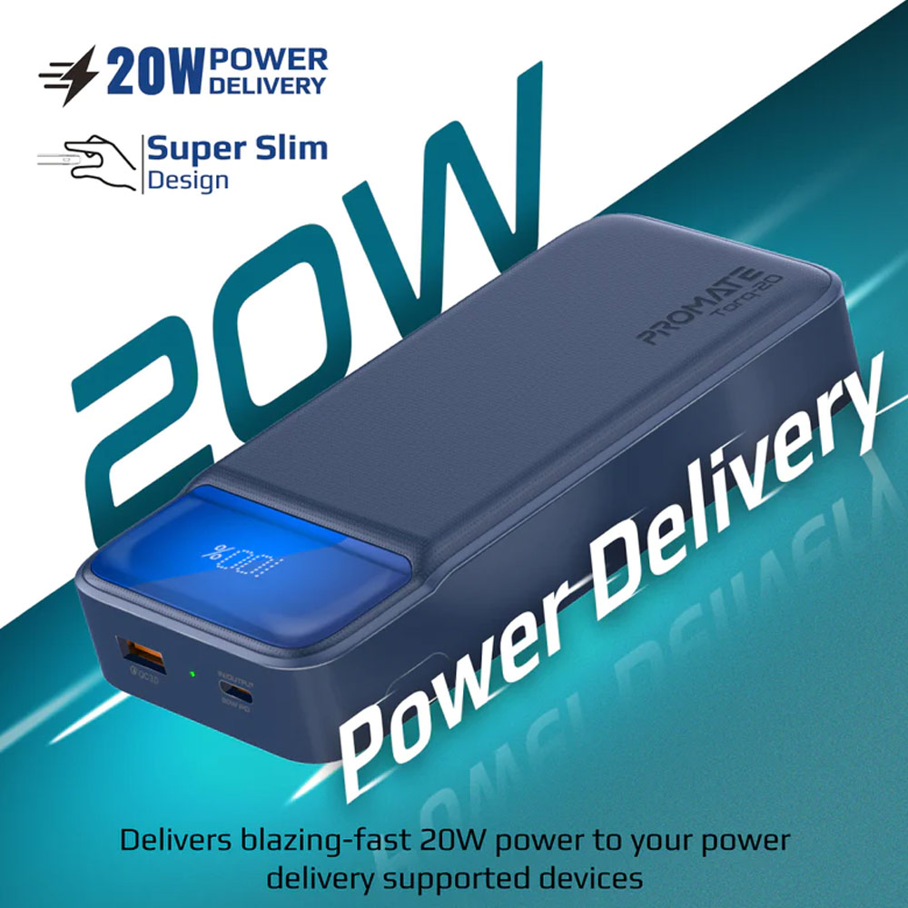 Picture of Promate 20000mAh Power Bank Powerbank 20W Power Delvey USB-C 18W QC3 USB-A with Kickstand Torq-20 (Blue)