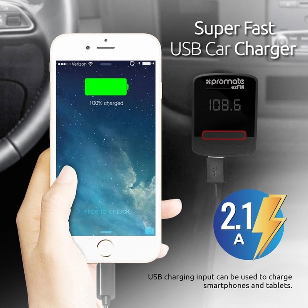 Picture of PROMATE ezFM Universal In-Car FM Modulator Playback from USB MicroSD Card AUX-In ezfm