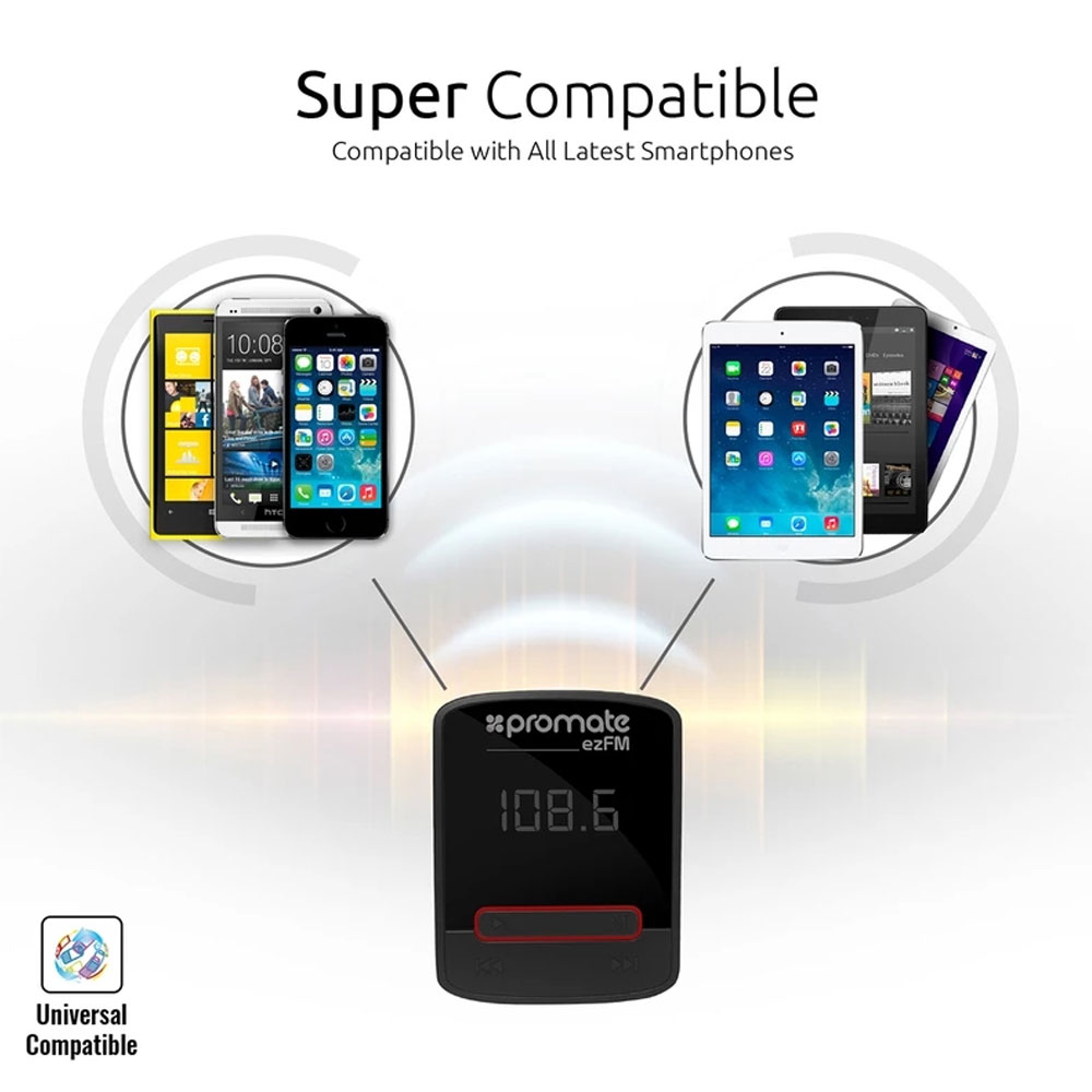 Picture of PROMATE ezFM Universal In-Car FM Modulator Playback from USB MicroSD Card AUX-In ezfm
