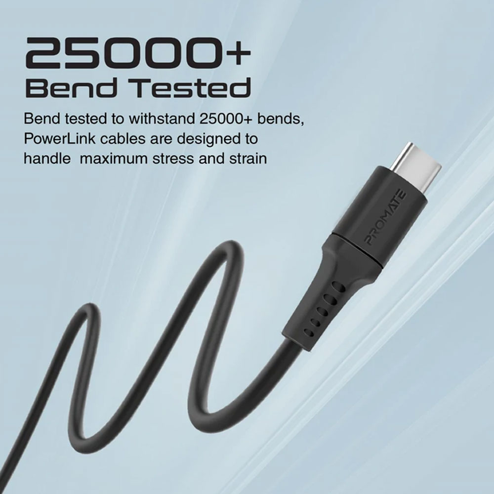 Picture of Promate Ultra Fast USB A to USB C 3A Fast Charging Soft Silicone cable for Smartphones Tablets Galaxy S22 Ultra Vivo Huawei Oppo (Black)