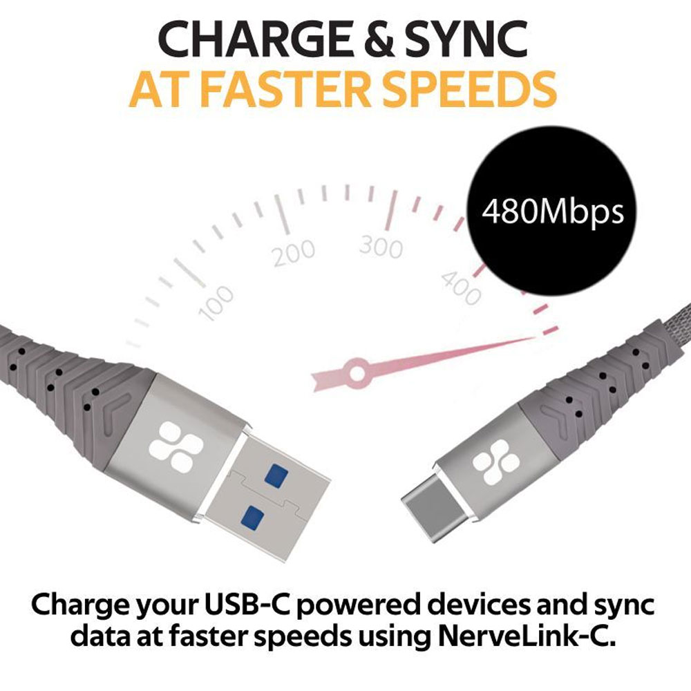 Picture of Promate USB-C™ Cable 3A Fast Charging Heavy Duty Fast Sync Charge 1.2 Meter USB-A to Type C Cable Nervelink-C (Grey)