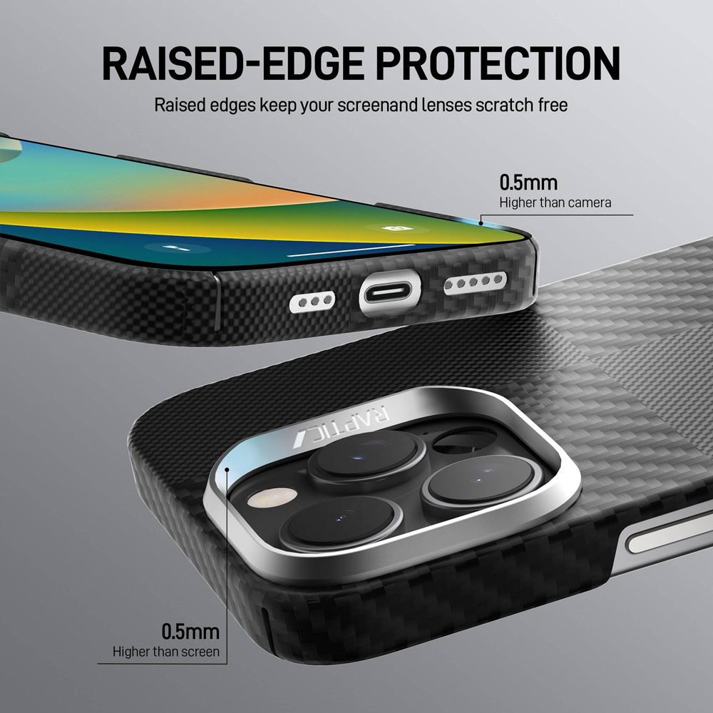 Picture of Apple iPhone 16 Pro Max 6.9 Case | Raptic Aramid Fibre Croxx Lightweight Ultra Slim Case with Magsafe for iPhone 16 Pro Max 6.9 (Mondrain Black)