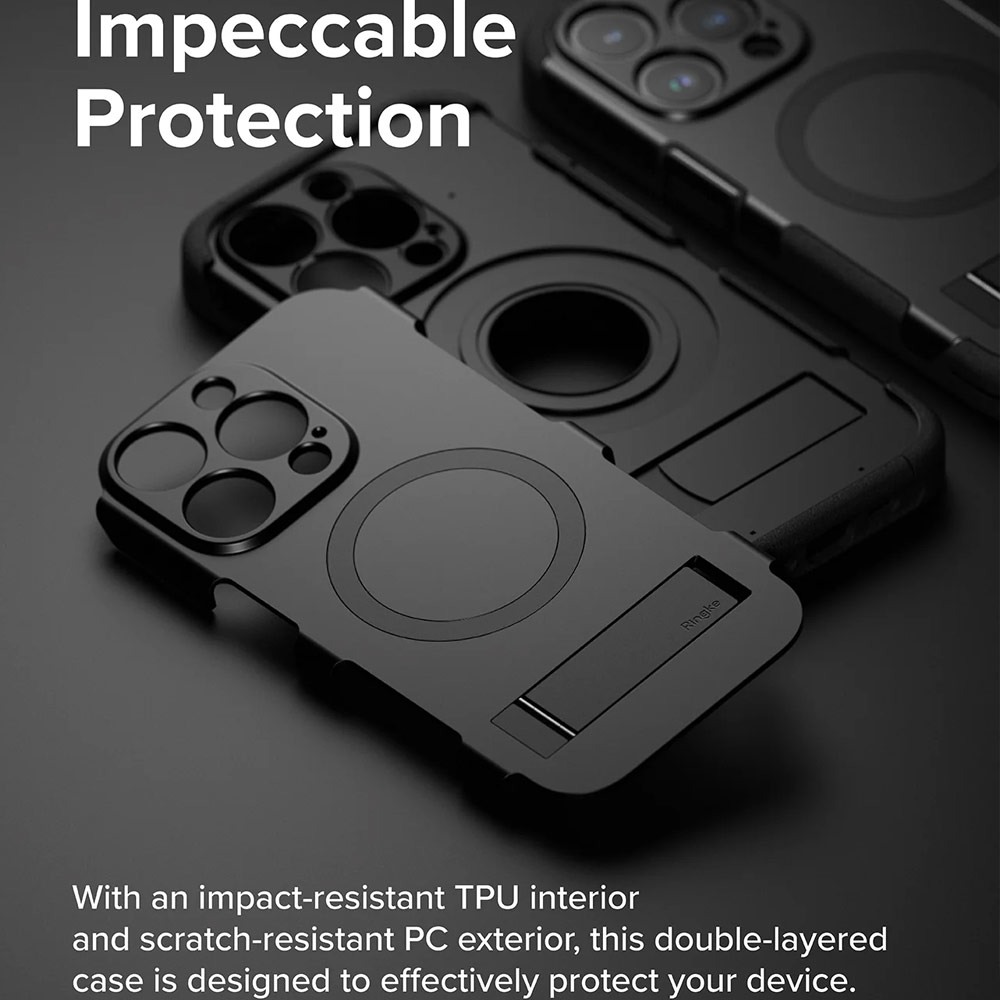Picture of Apple iPhone 15 Pro Max 6.7 Case | Ringke Alles Tough Kickstand Magnetic Charging Compatible Case for iPhone 15 Pro Max (Black)