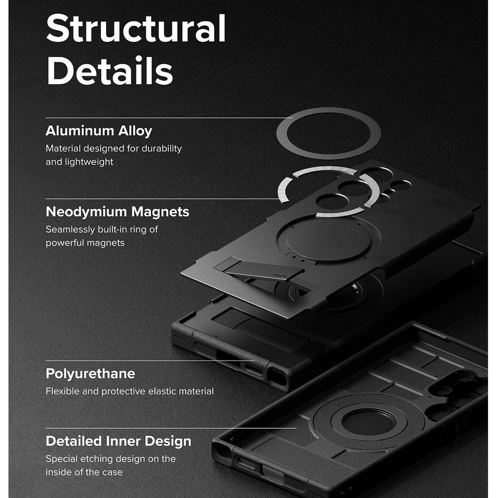 Picture of Samsung Galaxy S24 Ultra Case | Ringke Alles Tough Kickstand Magnetic Charging Compatible Case for Samsung Galaxy S24 Ultra (Black)