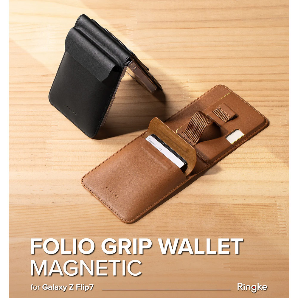 Picture of Samsung Galaxy Z Flip 7 | Ringke Folio Grip Wallet Magnetic for Samsung Galaxy Z Flip 7 (Brown)