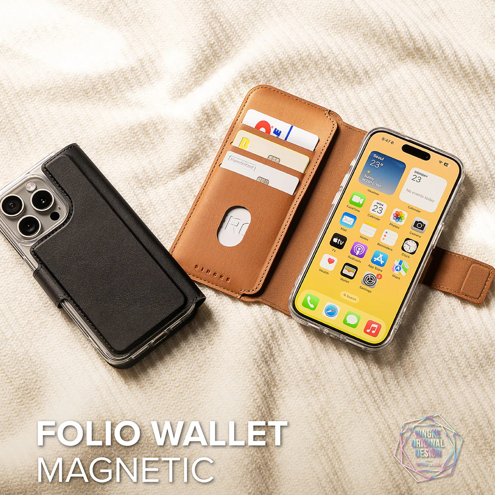 Picture of Apple iPhone 15 Plus 6.7  | Ringke Folio Wallet Magnetic Flip Cover Card Holder for iPhone 16 Pro Max iPhone 16 Plus (Brown)