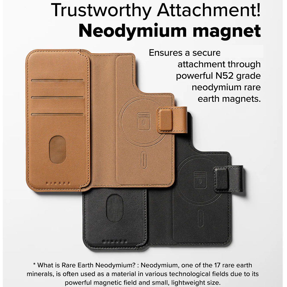 Picture of Apple iPhone 15 Plus 6.7  | Ringke Folio Wallet Magnetic Flip Cover Card Holder for iPhone 16 Pro Max iPhone 16 Plus (Brown)