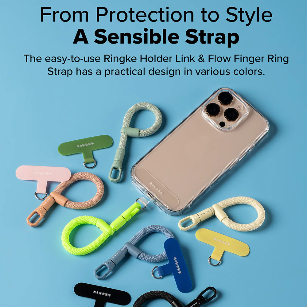 Picture of Ringke Holder Link Flow Finger Ring Strap Phone Strap for closed-bottom phone case (Orange Pink)