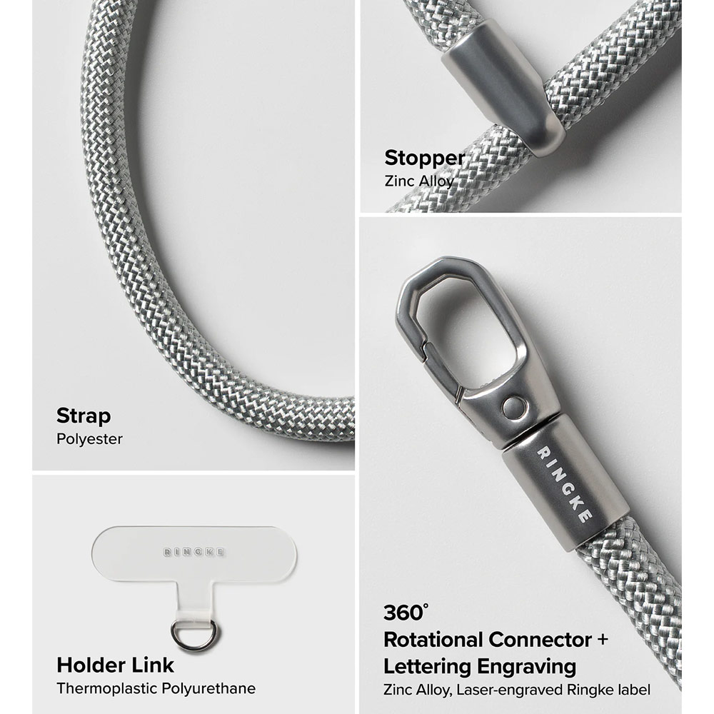 Picture of Ringke Holder Link and Flow Hand Strap P-Type Wrist Strap Phone Strap for closed-bottom phone case (Silky Silver)