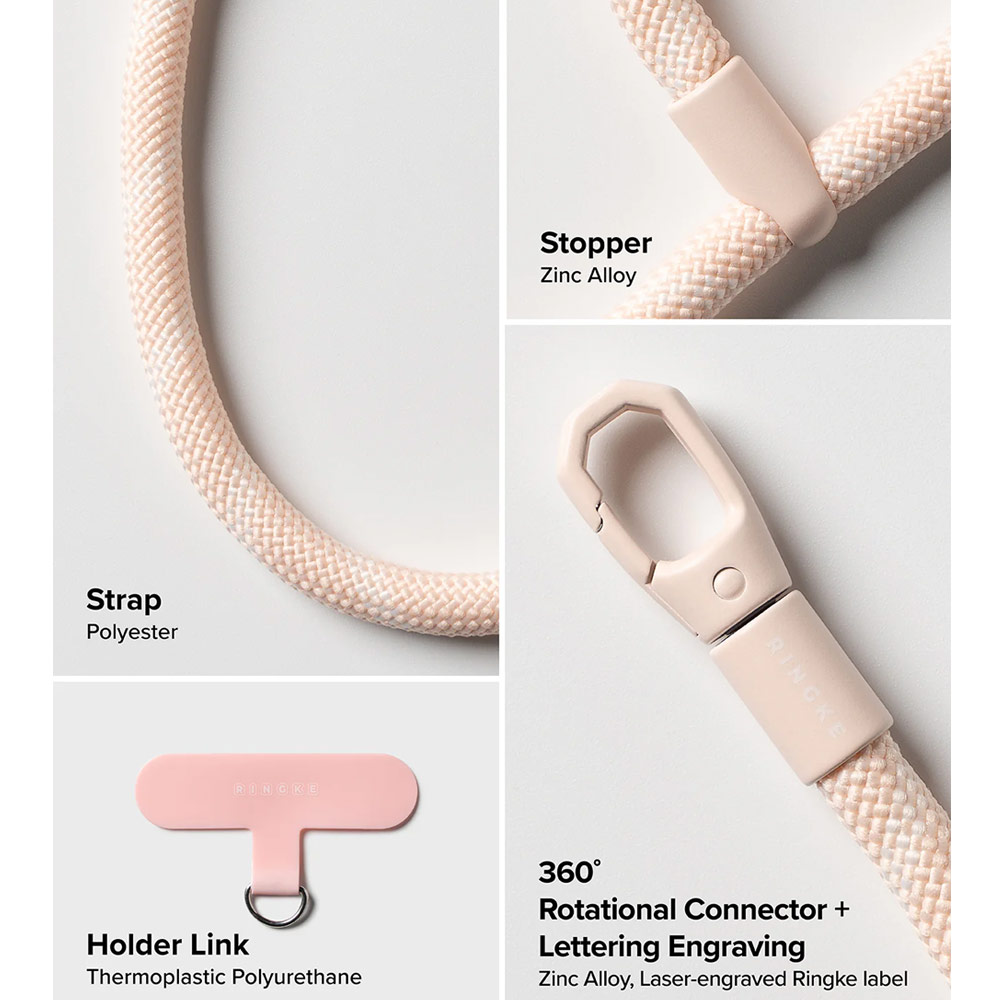 Picture of Ringke Holder Link and Flow Hand Strap P-Type Wrist Strap Phone Strap for closed-bottom phone case (Candy Pink)