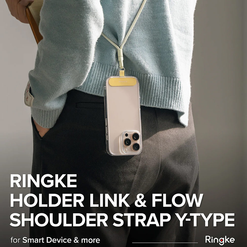 Picture of Ringke Holder Link and Flow Shoulder Strap Y-Type Easy Strap Crossbody Lanyard Shoulder Holder Card Link Adjustable Phone Strap for closed-bottom phone case (Butter Yellow)