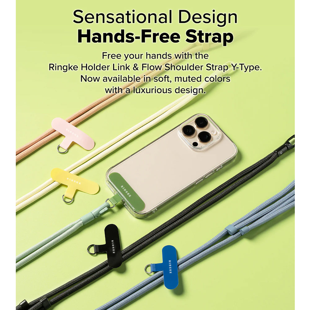 Picture of Ringke Holder Link and Flow Shoulder Strap Y-Type Easy Strap Crossbody Lanyard Shoulder Holder Card Link Adjustable Phone Strap for closed-bottom phone case (Butter Yellow)