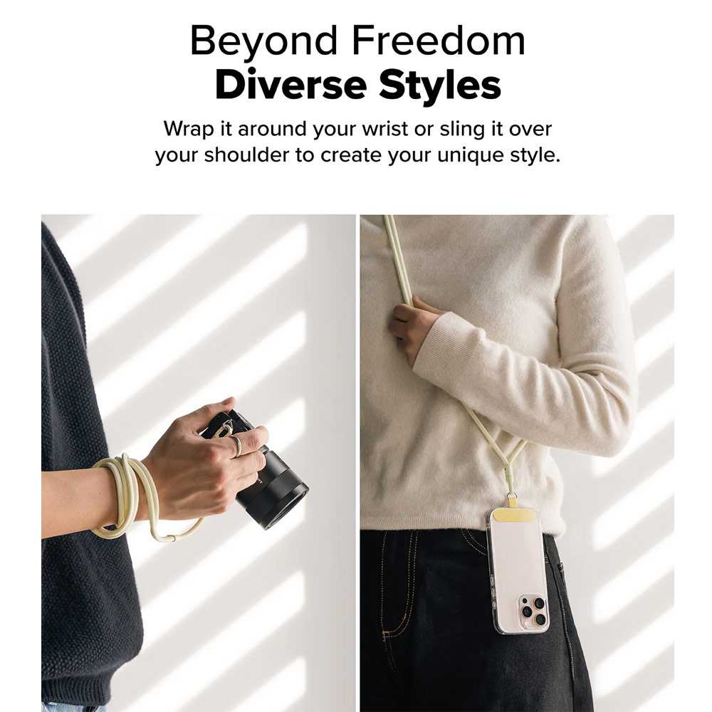 Picture of Ringke Holder Link and Flow Shoulder Strap Y-Type Easy Strap Crossbody Lanyard Shoulder Holder Card Link Adjustable Phone Strap for closed-bottom phone case (Butter Yellow)