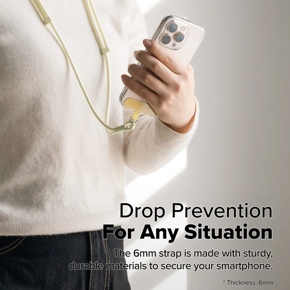 Picture of Ringke Holder Link and Flow Shoulder Strap Y-Type Easy Strap Crossbody Lanyard Shoulder Holder Card Link Adjustable Phone Strap for closed-bottom phone case (Butter Yellow)