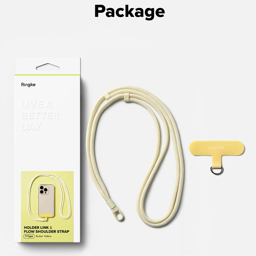 Picture of Ringke Holder Link and Flow Shoulder Strap Y-Type Easy Strap Crossbody Lanyard Shoulder Holder Card Link Adjustable Phone Strap for closed-bottom phone case (Butter Yellow)