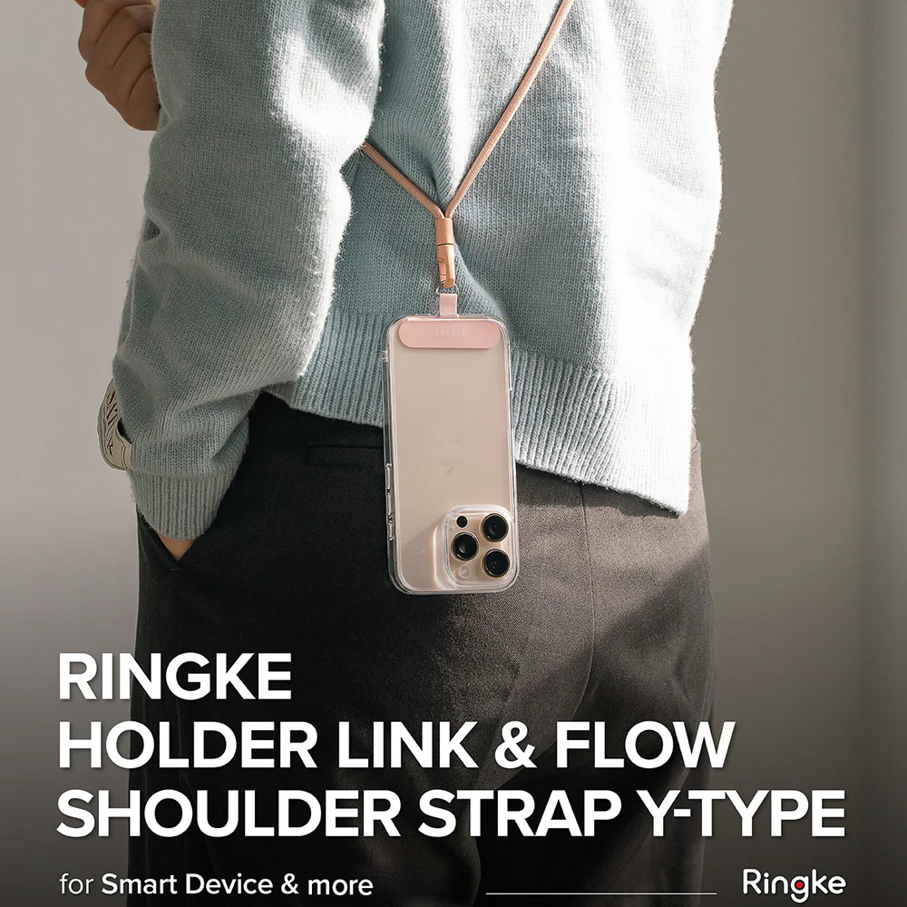 Picture of Ringke Holder Link and Flow Shoulder Strap Y-Type Easy Strap Crossbody Lanyard Shoulder Holder Card Link Adjustable Phone Strap for closed-bottom phone case (Orange Pink)
