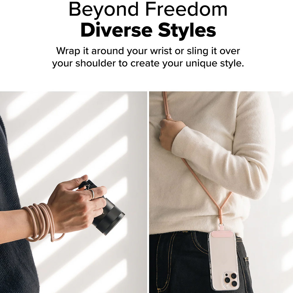 Picture of Ringke Holder Link and Flow Shoulder Strap Y-Type Easy Strap Crossbody Lanyard Shoulder Holder Card Link Adjustable Phone Strap for closed-bottom phone case (Orange Pink)