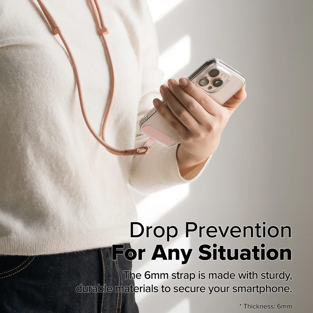 Picture of Ringke Holder Link and Flow Shoulder Strap Y-Type Easy Strap Crossbody Lanyard Shoulder Holder Card Link Adjustable Phone Strap for closed-bottom phone case (Orange Pink)