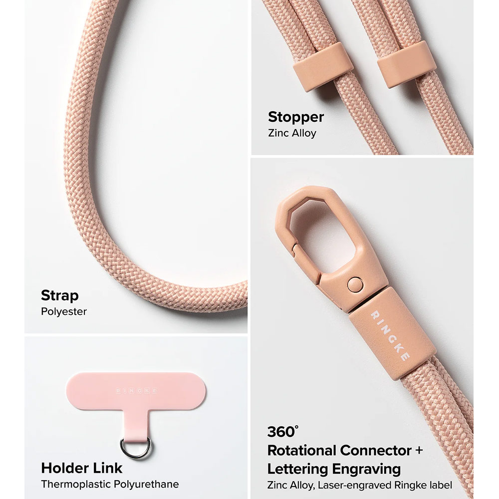Picture of Ringke Holder Link and Flow Shoulder Strap Y-Type Easy Strap Crossbody Lanyard Shoulder Holder Card Link Adjustable Phone Strap for closed-bottom phone case (Orange Pink)