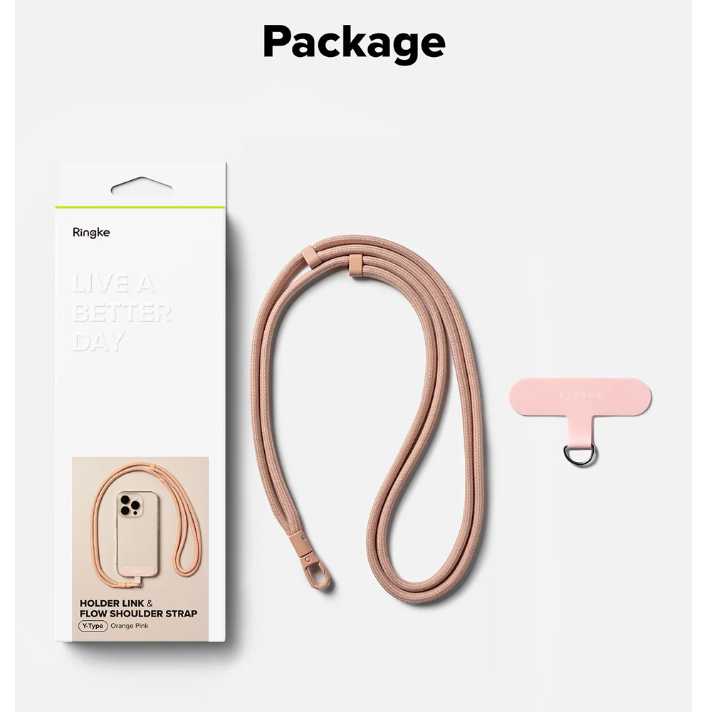 Picture of Ringke Holder Link and Flow Shoulder Strap Y-Type Easy Strap Crossbody Lanyard Shoulder Holder Card Link Adjustable Phone Strap for closed-bottom phone case (Orange Pink)