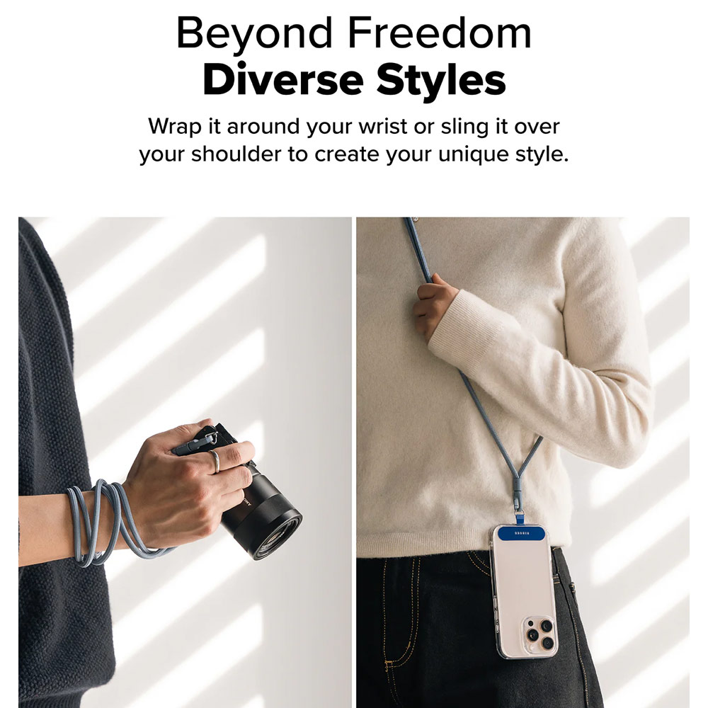 Picture of Ringke Holder Link and Flow Shoulder Strap Y-Type Easy Strap Crossbody Lanyard Shoulder Holder Card Link Adjustable Phone Strap for closed-bottom phone case (Urban Blue)