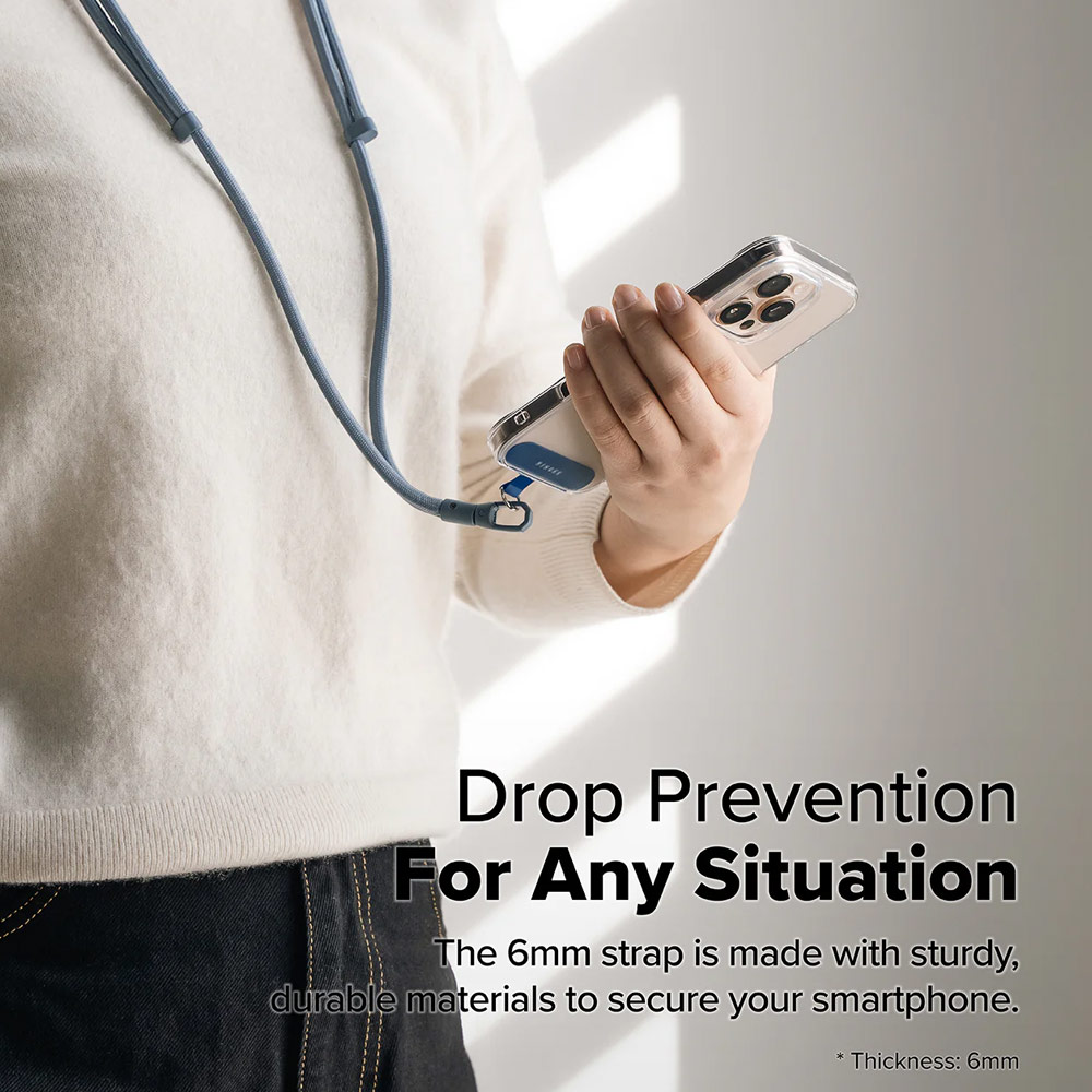 Picture of Ringke Holder Link and Flow Shoulder Strap Y-Type Easy Strap Crossbody Lanyard Shoulder Holder Card Link Adjustable Phone Strap for closed-bottom phone case (Urban Blue)