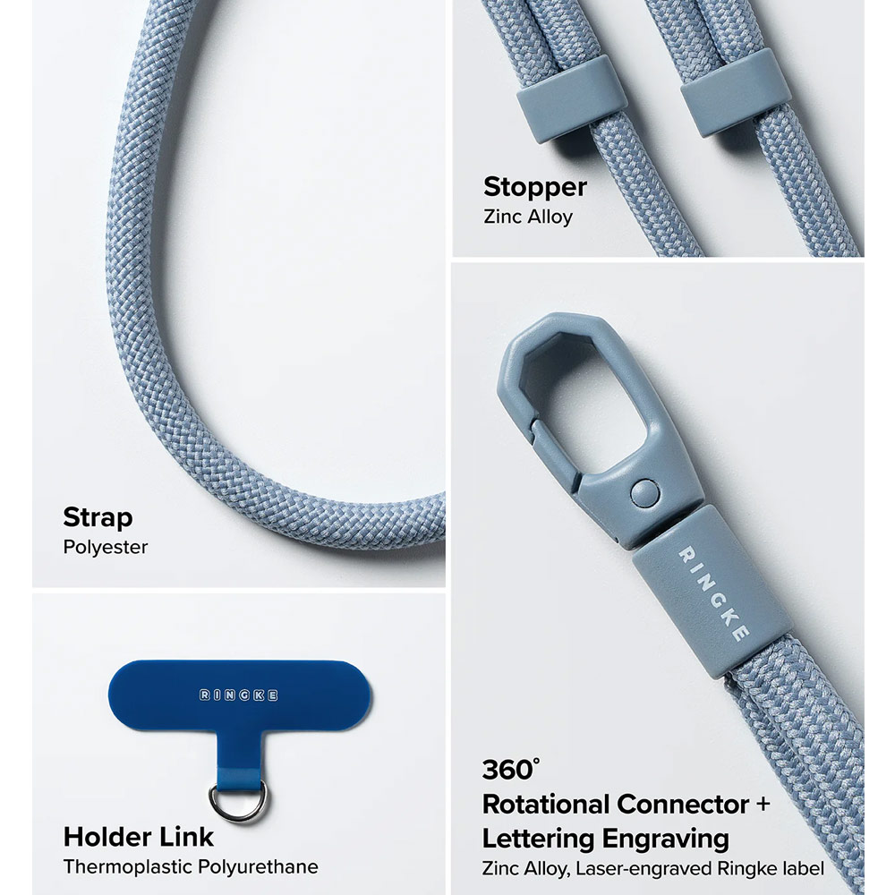 Picture of Ringke Holder Link and Flow Shoulder Strap Y-Type Easy Strap Crossbody Lanyard Shoulder Holder Card Link Adjustable Phone Strap for closed-bottom phone case (Urban Blue)
