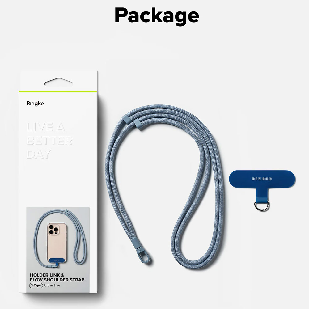 Picture of Ringke Holder Link and Flow Shoulder Strap Y-Type Easy Strap Crossbody Lanyard Shoulder Holder Card Link Adjustable Phone Strap for closed-bottom phone case (Urban Blue)