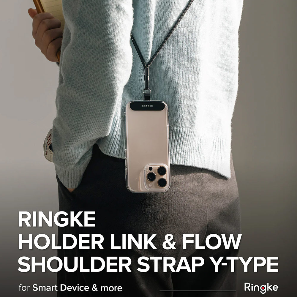 Picture of Ringke Holder Link and Flow Shoulder Strap Y-Type Easy Strap Crossbody Lanyard Shoulder Holder Card Link Adjustable Phone Strap for closed-bottom phone case (Calm Black)