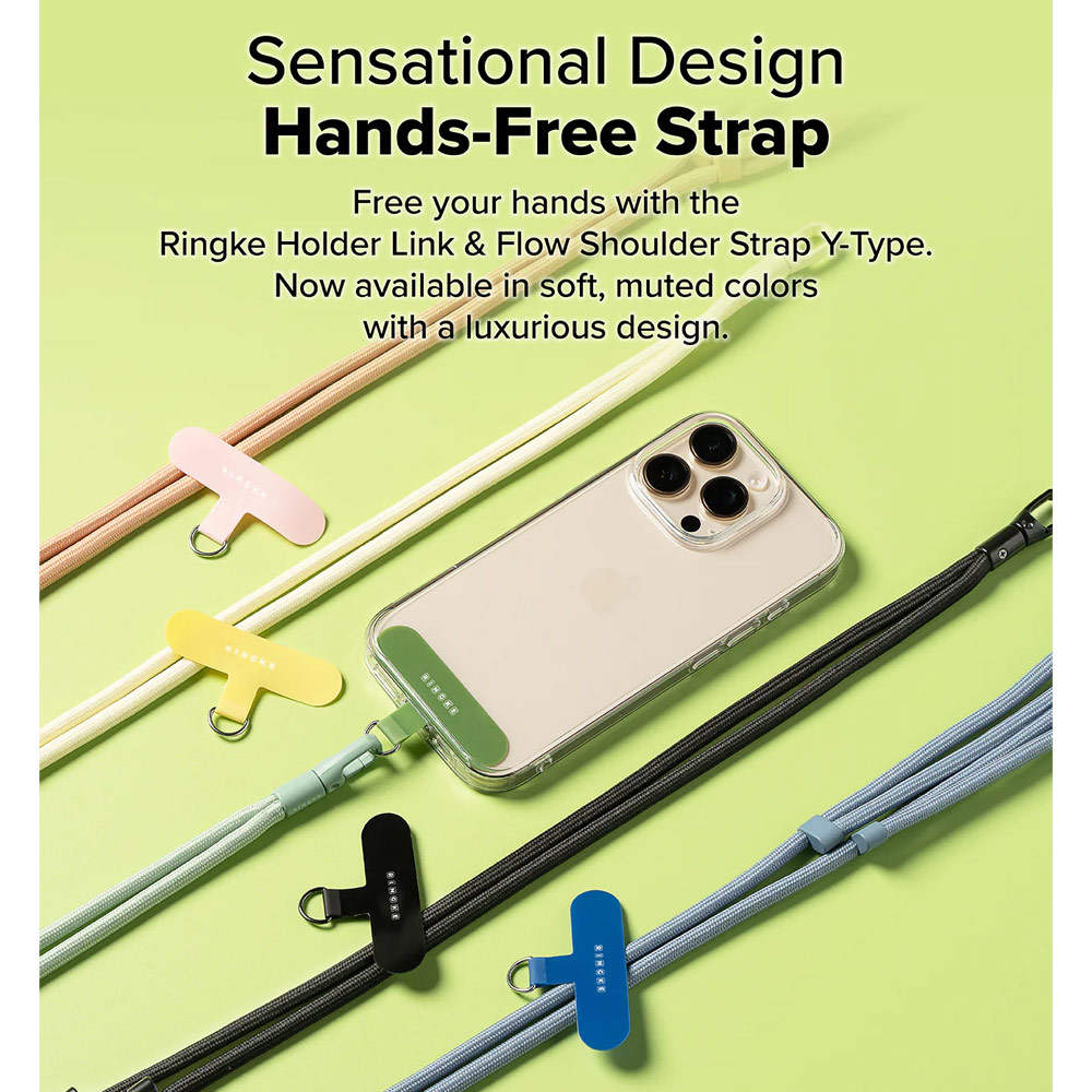 Picture of Ringke Holder Link and Flow Shoulder Strap Y-Type Easy Strap Crossbody Lanyard Shoulder Holder Card Link Adjustable Phone Strap for closed-bottom phone case (Calm Black)