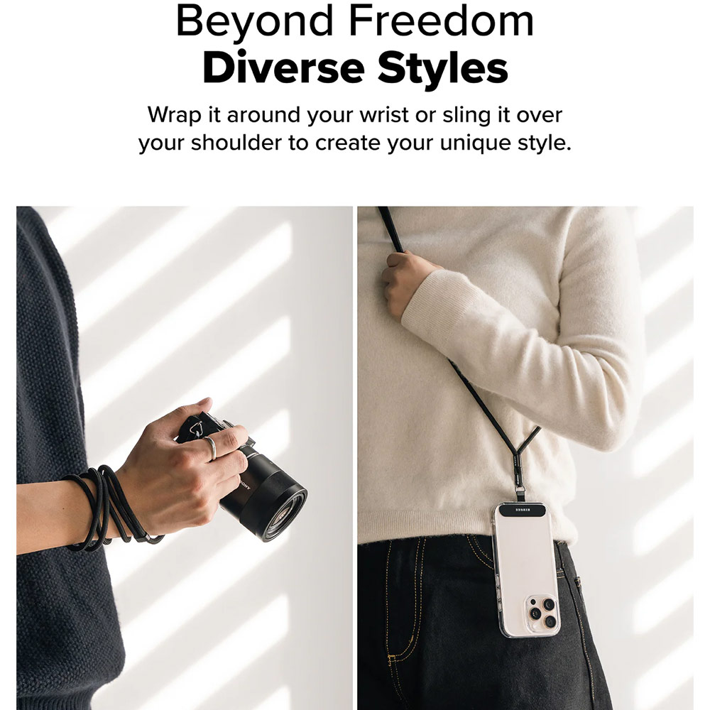 Picture of Ringke Holder Link and Flow Shoulder Strap Y-Type Easy Strap Crossbody Lanyard Shoulder Holder Card Link Adjustable Phone Strap for closed-bottom phone case (Calm Black)