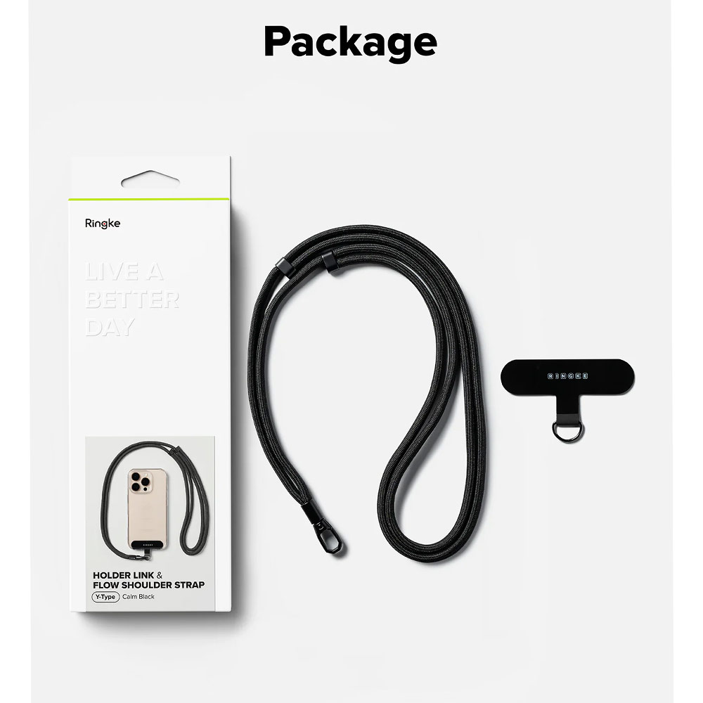 Picture of Ringke Holder Link and Flow Shoulder Strap Y-Type Easy Strap Crossbody Lanyard Shoulder Holder Card Link Adjustable Phone Strap for closed-bottom phone case (Calm Black)