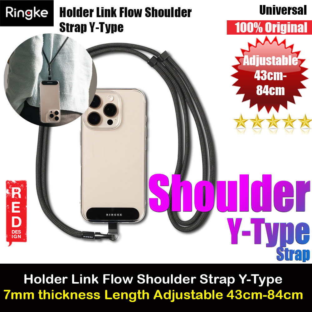 Picture of Ringke Holder Link and Flow Shoulder Strap Y-Type Easy Strap Crossbody Lanyard Shoulder Holder Card Link Adjustable Phone Strap for closed-bottom phone case (Calm Black) Red Design- Red Design Cases, Red Design Covers, iPad Cases and a wide selection of Red Design Accessories in Malaysia, Sabah, Sarawak and Singapore 