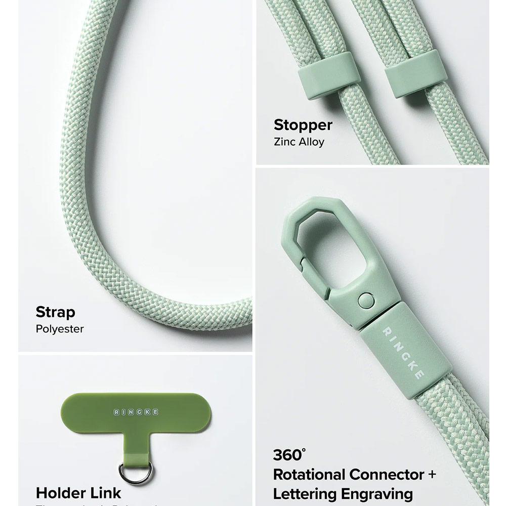 Picture of Ringke Holder Link and Flow Shoulder Strap Y-Type Easy Strap Crossbody Lanyard Shoulder Holder Card Link Adjustable Phone Strap for closed-bottom phone case (Mute Mint)